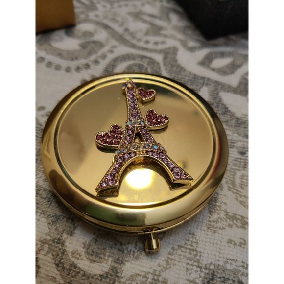 Monet Mirror Compact with Eiffel Tower in Rhinestones - Picture 2 of 5